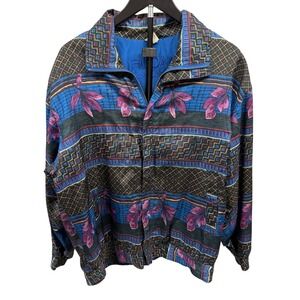 Vintage FUDA International Women's 100% Silk Zip Up Bomber Jacket Geometric M